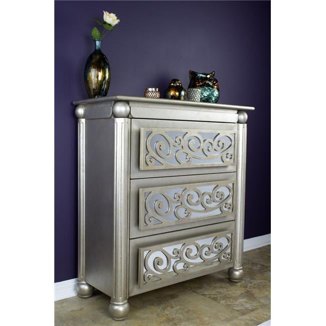 Celeste Scrolls 3Drawer Accent with Mirror Accents Antique