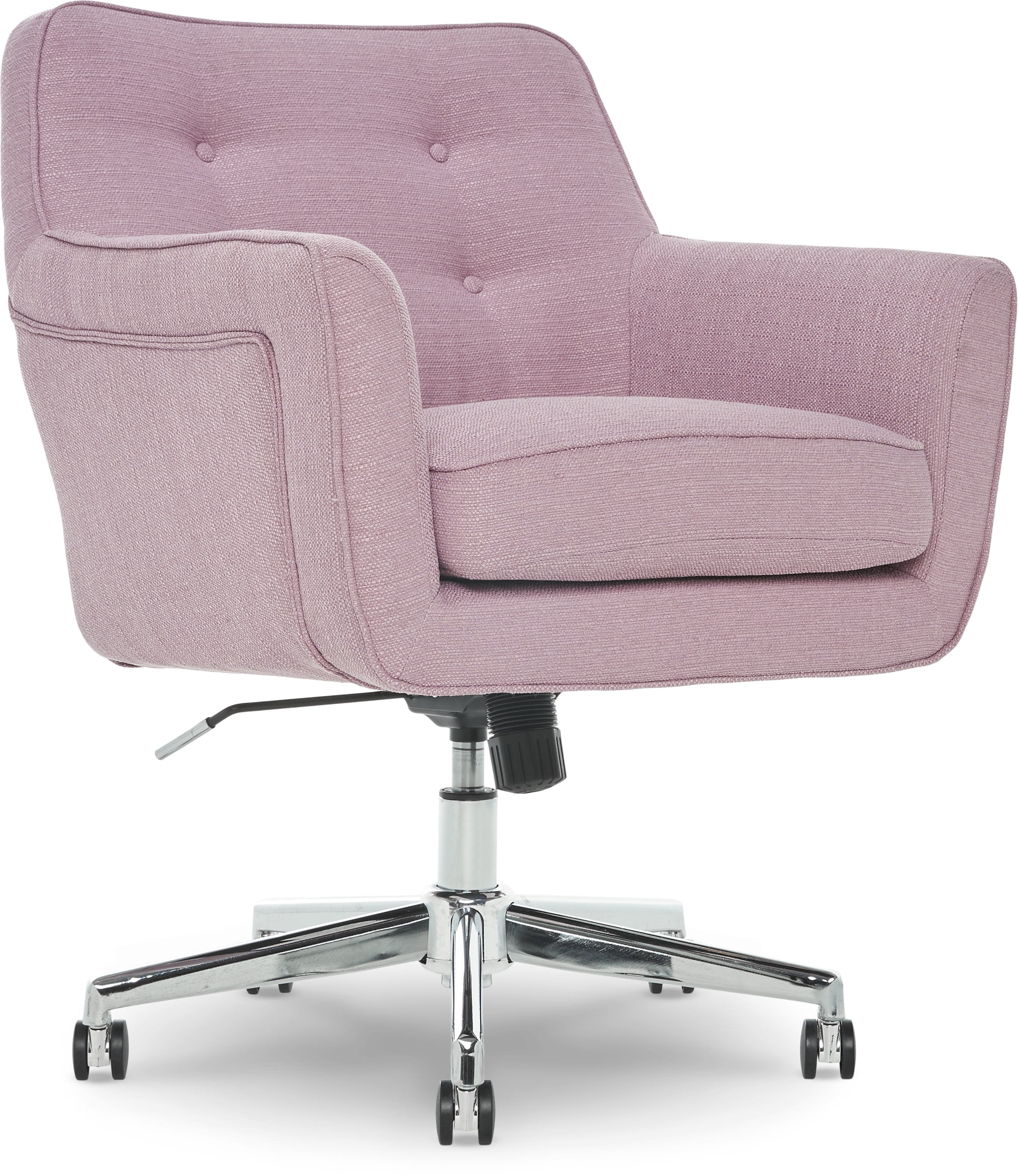 Serta Ashland Home Office Desk Chair with Button Tufted Mid-Back, Memory Foam Cushion and Padded Arms, Mid Century Modern Vanity Armchair with Wheels for Bedroom, Chrome Metal Base, Lilac
