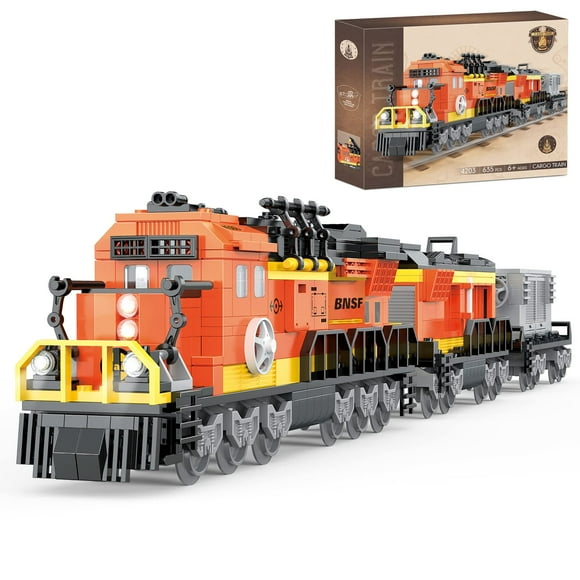 BRICK STORY City Cargo Train Building Set, BNSF Freight Trains Model, Steam Locomotive Blocks Toys, Gift for Boys Kids Aged 8-14, 635 Pieces