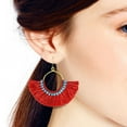 thumbnail image 2 of Bohemian Inspired Fan Shaped Red Tassels on Brass Dangle Earrings for Female Adult, 2 of 4