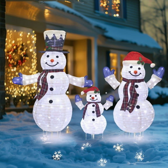 Starfree 3-Piece Lighted Snowman Christmas Yard Decorations 3D Lighted Pop-Up Snowman Outdoor Christmas Holiday Decoration with LEDs for Home & Lawn
