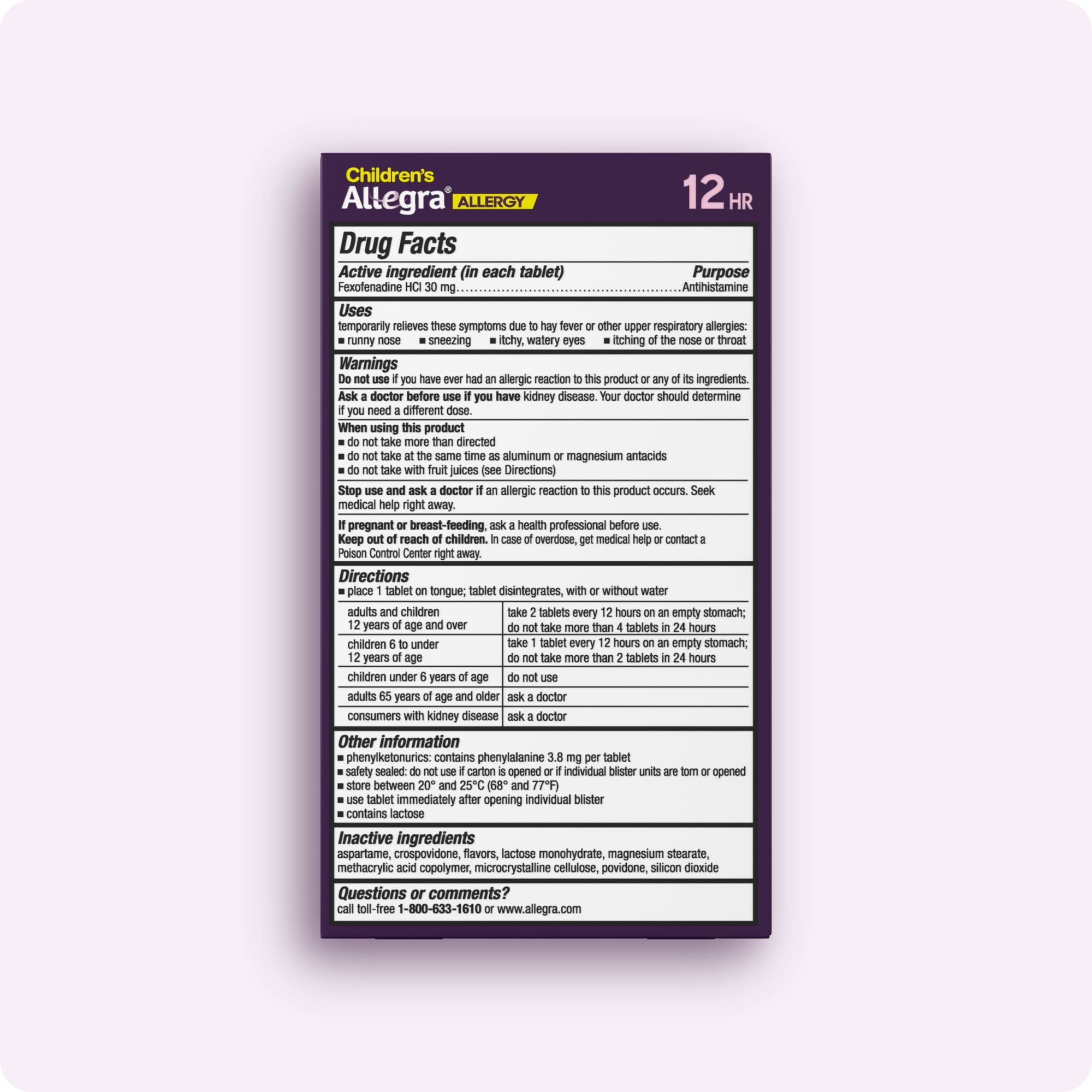 Allegra Children's 12-Hour Allergy Relief Orally Dissolving Tablets, Non-Drowsy Indoor and Outdoor Allergy Medicine, 30 mg Fexofenadine HCI Antihistamine For Kids, Orange Cream Flavor, 24-Count