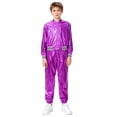 thumbnail image 7 of iiniim Boys Girls Hip Hop Modern Dance Outfit Shiny Metallic Long Sleeve Jacket and Pants Set Tracksuit Purple 12, 7 of 7