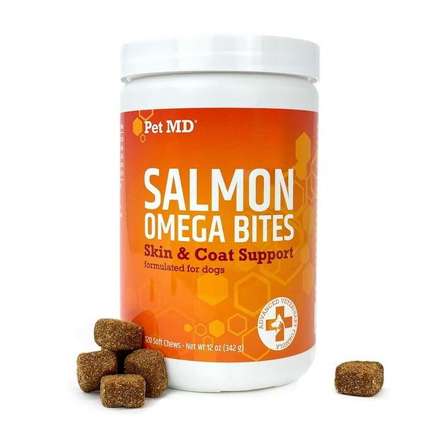 Pet MD Salmon Omega Bites Skin & Coat Support Soft Chews for Dogs, 120