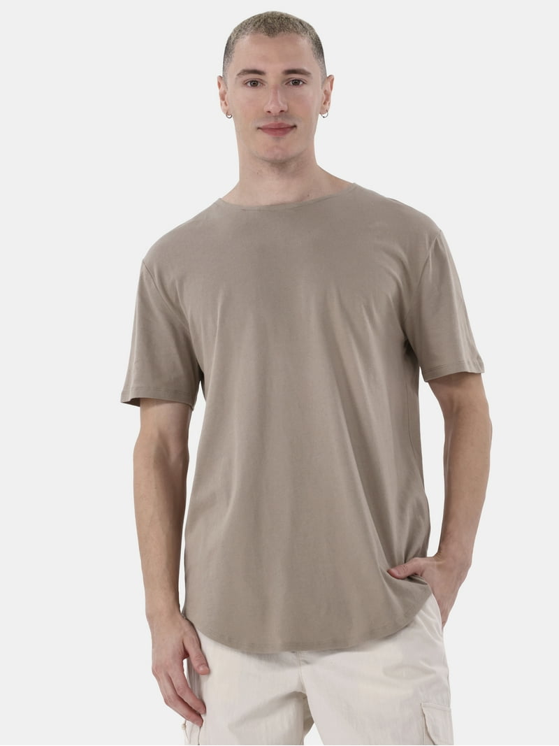 No Boundaries Men's & Big Men's Longline Curved Hem Elongated Tee