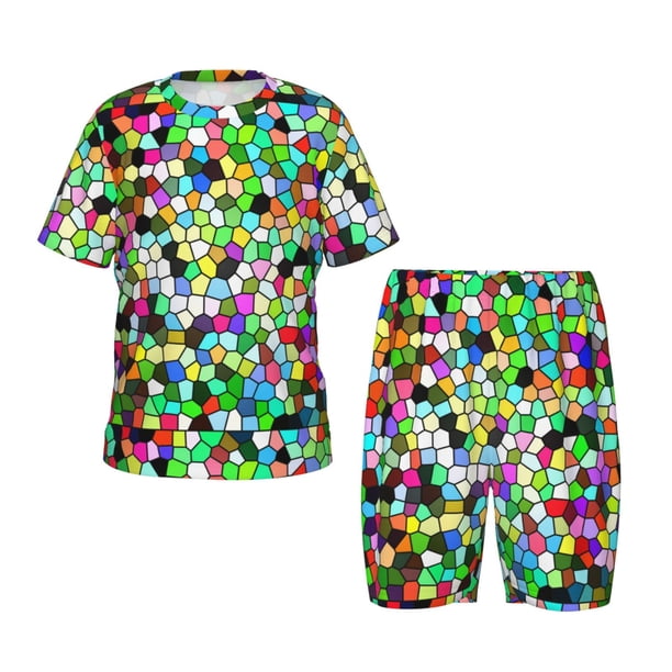 Balery Colorful Tie Dye Stained Glass Conjunto de Pijama Infantil de Manga Corta con Estampado – Ropa de Dormir de Algodón Suave-X-Large