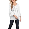 thumbnail image 4 of Doublju Womens 34 BELL Sleeve V Neck Tied Ruffle Casual Tunic Top With Plus Size, 4 of 5