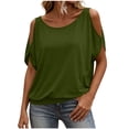 thumbnail image 3 of Tqcoqu Womens Summer Cold Shoulder Tops,Short Sleeve T Shirts Pullover Casual Dolman Blouses,Army Green Women's S-XXXL, 3 of 10