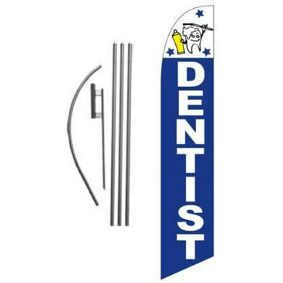 Dentist Dentistry Advertising Feather Banner Swooper Flag Sign with Flag Pole Kit and Ground Stake