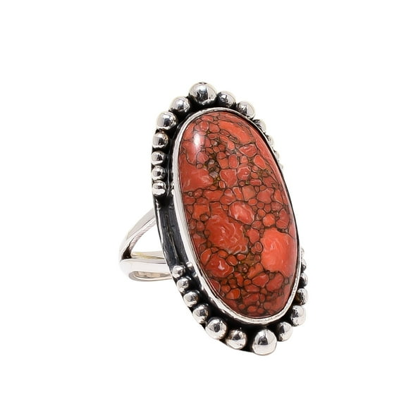 Copper Red Turquoise 925 Sterling Silver Ring, 25X13 mm Oval Gemstone Ring, Red Ring, Christmas Gift, Unique Jewelry Ring, Adjustable Ring V12430R2077