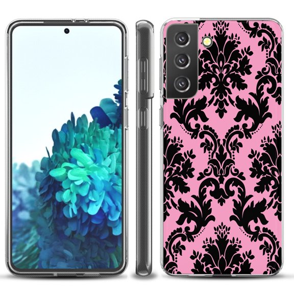 Slim-Fit TPU Protective Phone Case compatible with Samsung Galaxy S21  5G / S21 PLUS 5G, by OneToughShield ® - Victorian Pink/Black