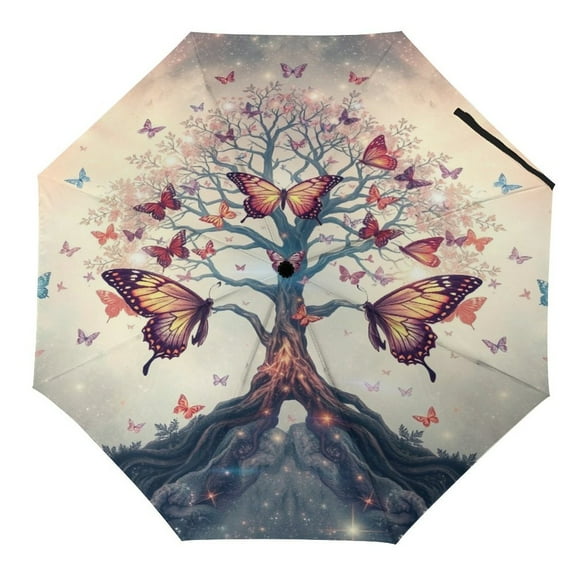 Butterfly Tree Life Sunscreen Parasol Outdoor Convinient Folding Umbrella With UV Protection Portable Stylish Umbrella