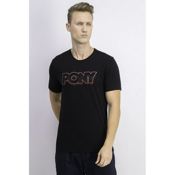 PONY Hommes Noir Logo Graphique Manches Courtes Stretch T-Shirt S