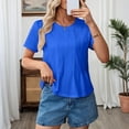 thumbnail image 5 of LWavelet Women's Pleated Blouse Short Sleeve Tops Round Neck Casual Loose Fit Summer Basic Tee Blue XL, 5 of 8