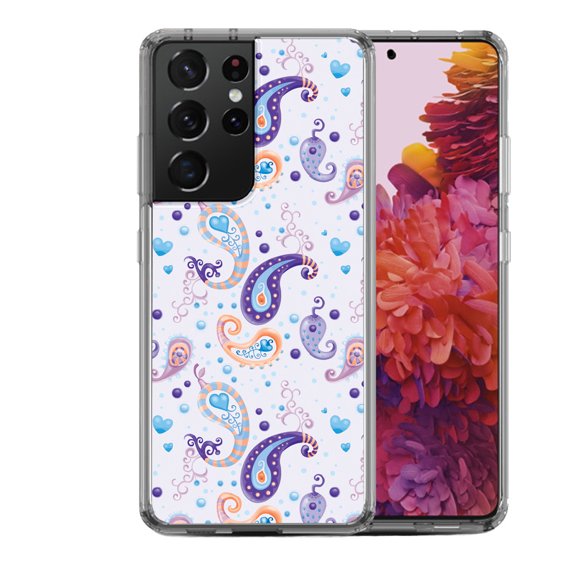 Shockproof Hybrid Bumper Phone Case for Samsung Galaxy S21 Ultra, by OneToughShield ® - Paisley Purple
