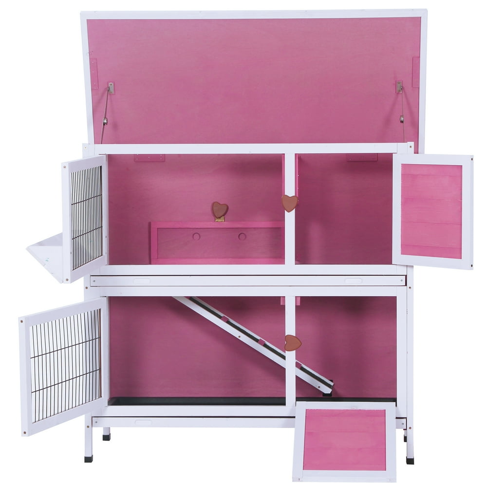 Lovupet Rabbit Hutch Cage with Pull Out Tray, 2 Story Indoor Outdoor