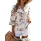 thumbnail image 4 of SAYOO Tops casuales para mujer, estampado floral, manga 3/4, cuello en V, ahuecado, patchwork, tops sueltos SAYOO casual, 4 of 7