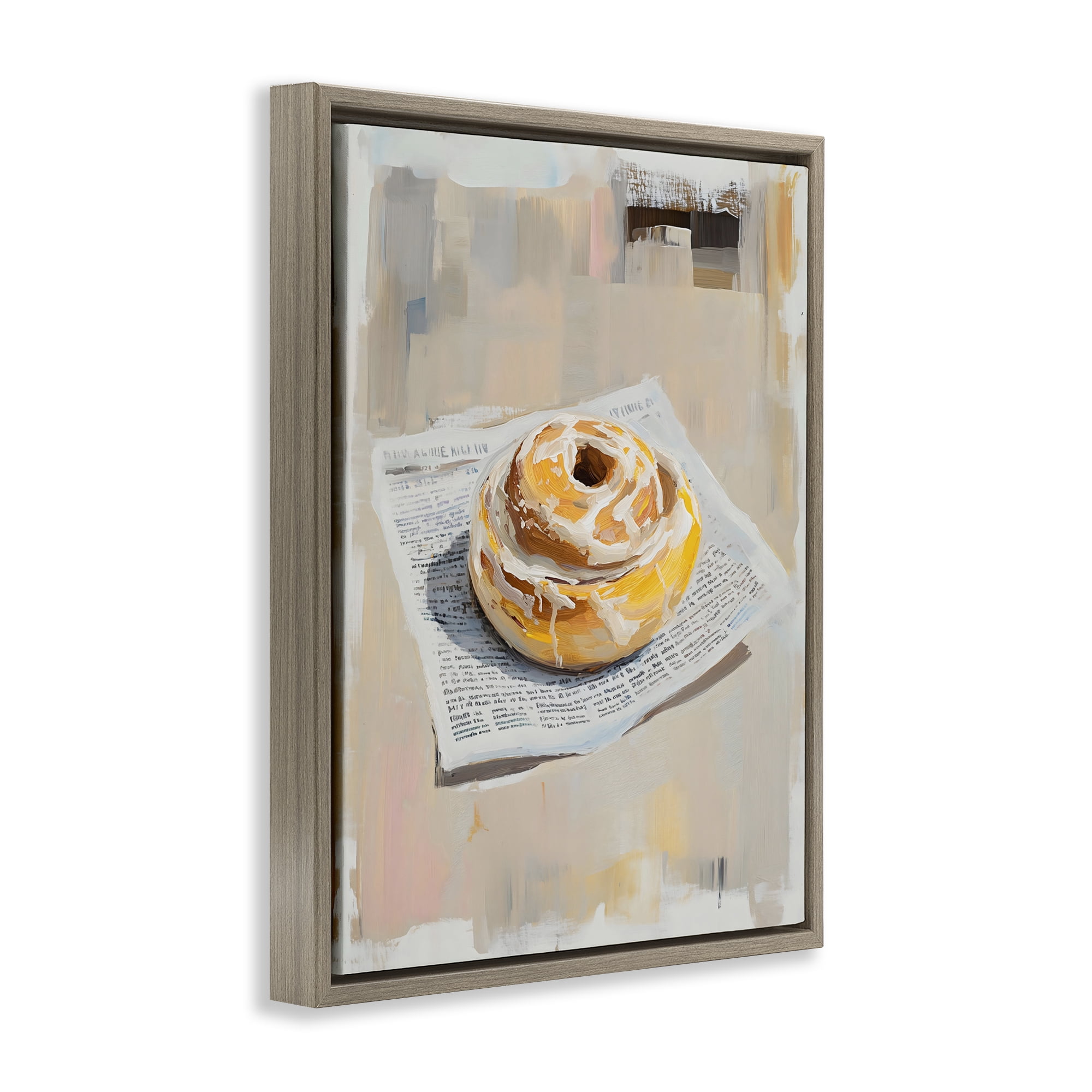 Stupell Industries Cinnamon Roll & Morning Paper Brown Framed Floater Canvas Wall Art, design by The Prints Vibe