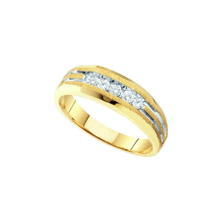 14K Yellow Gold 0.25ctw Shiny Channel Diamond Mens Luxury Fit Wedding Band Ring