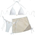thumbnail image 4 of Aobny Swim Suits Plain Bikinis 3 Piece Women Swimwear Thong Set White Triangle Bikini, 4 of 5