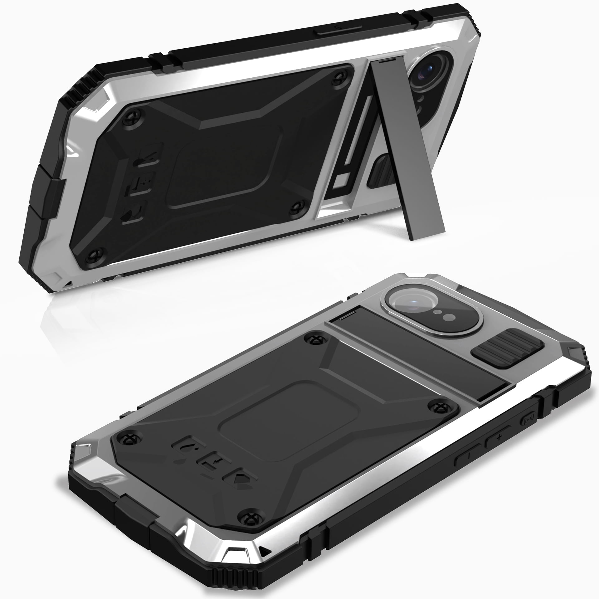 for iPhone 16e Armor Cover Case with Screen Protector, with Built-in 360° Rotate Ring Stand Heavy Duty Protection Cover Case for Apple iPhone 16e, Silver