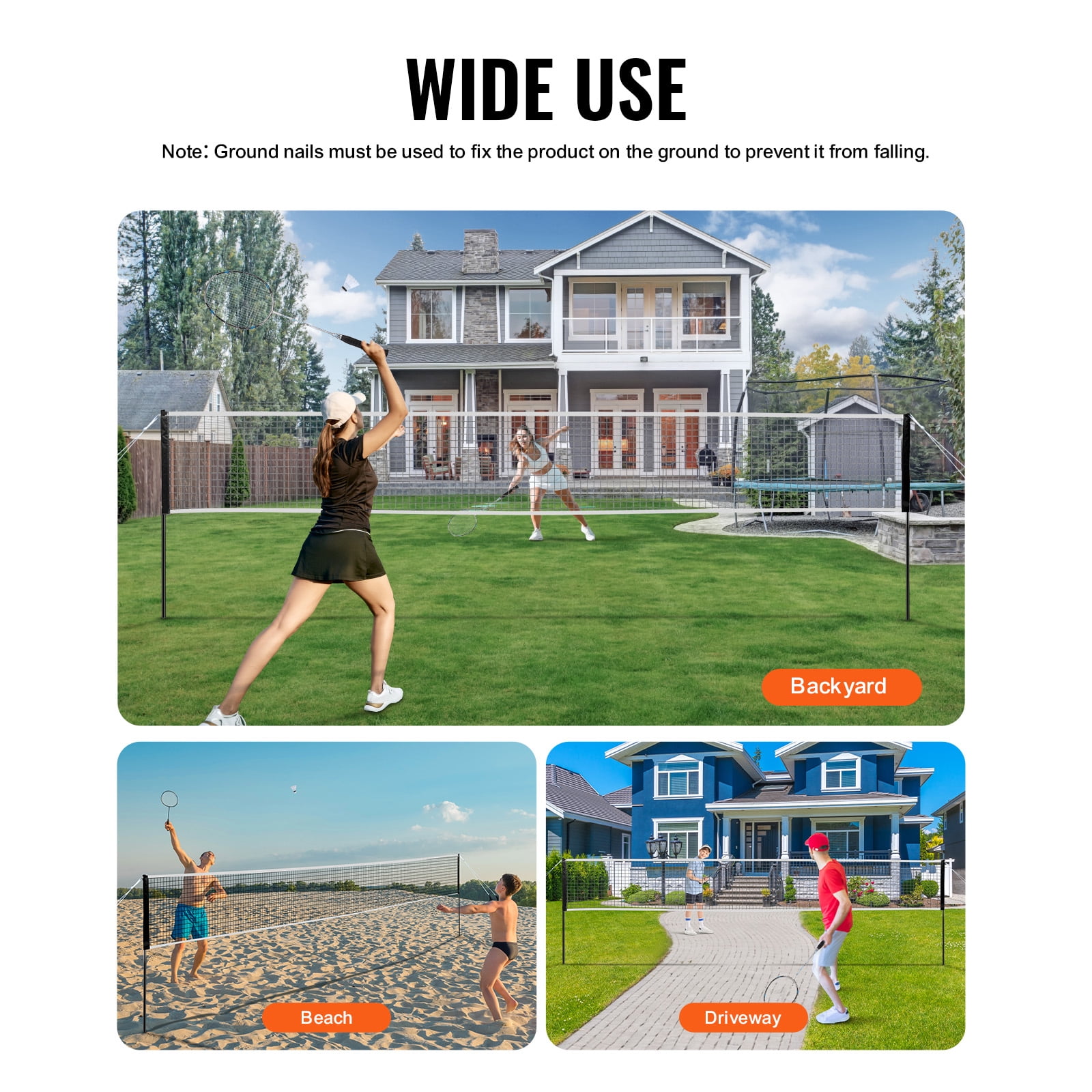 KFFKFF Complete Badminton Set for Outdoor Fun - Ideal for Beach, Park, Backyard with Net, Poles, Durable Carrying Case, 4 Metal Rackets & 3 Birdies