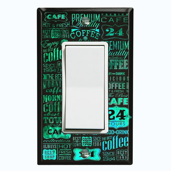 Metal Light Switch Wall Plate Outlet Cover (Coffee Shop Cafe Restaurant Sign Black Teal Ocean Green - Single Rocker)