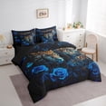 thumbnail image 3 of Feelyou 3D Leopard Cheetah Bedding Comforter Set 7pcs for Couple, Mystic Blue Rose King Bedding Sets, Romantic Couple Animal Reversible Bed Sheets, Ultra Soft Bedroom Decor, 3 of 7