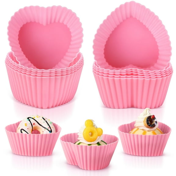 36 Pcs Silicone Cupcake Baking Cups, Reusable Muffin Liners Non-Stick Silicone Cake Molds Cupcake Liners Heart Shaped Cake Molds for Valentines Party(Pink)