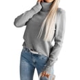 thumbnail image 3 of Women'S Elegant Lapel Long Sleeve Knitted Sweater Autumn and Winter Solid Color Button Pullover Sweater Top Grey M, 3 of 10