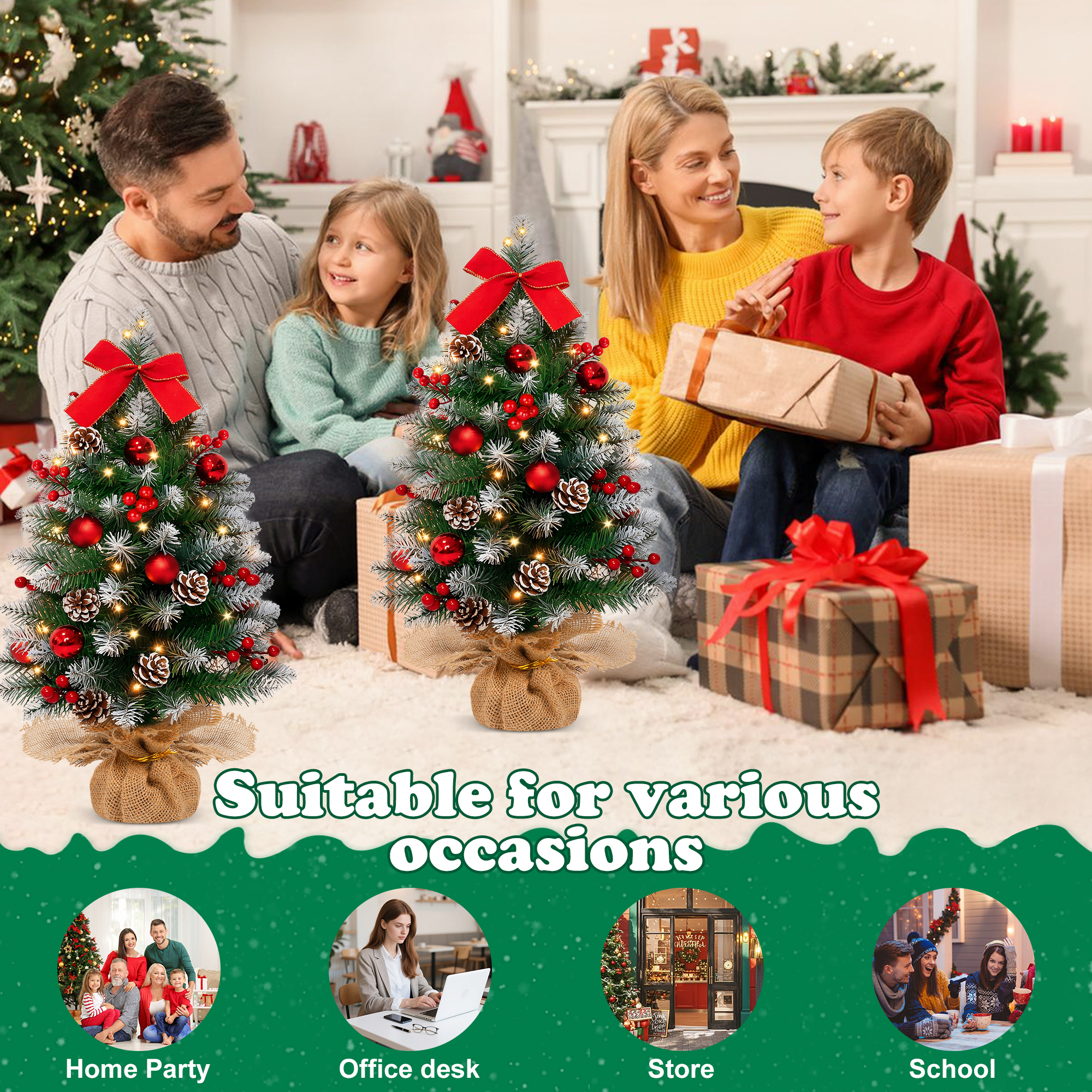 Yexmas 2-Pack 24-Inch Pre-Lit Mini Tabletop Christmas Trees photo 4