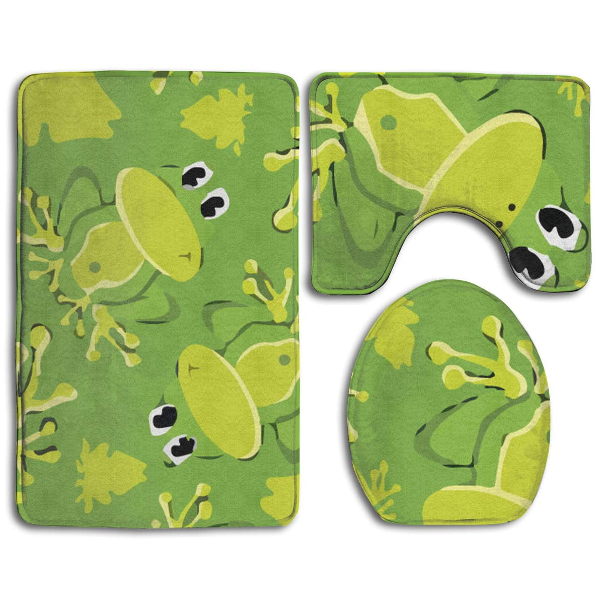 GOHAO Cute Frog 3 Piece Bathroom Rugs Set Bath Rug Contour Mat and Toilet Lid Cover