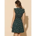 thumbnail image 4 of DARING DIVA Women's V Neck Flutter Sleeve Ruffle A-Line Flowy Chiffon Dress S Dark Green, 4 of 6