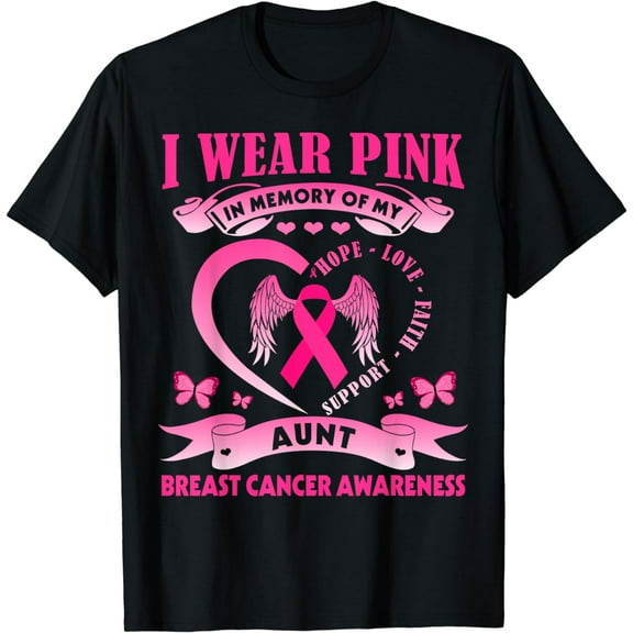 I Wear Pink In Memory Of My Aunt Breast Cancer, Awareness T-Shirt mens t hirt men，black，women，misfits，journey ，boys