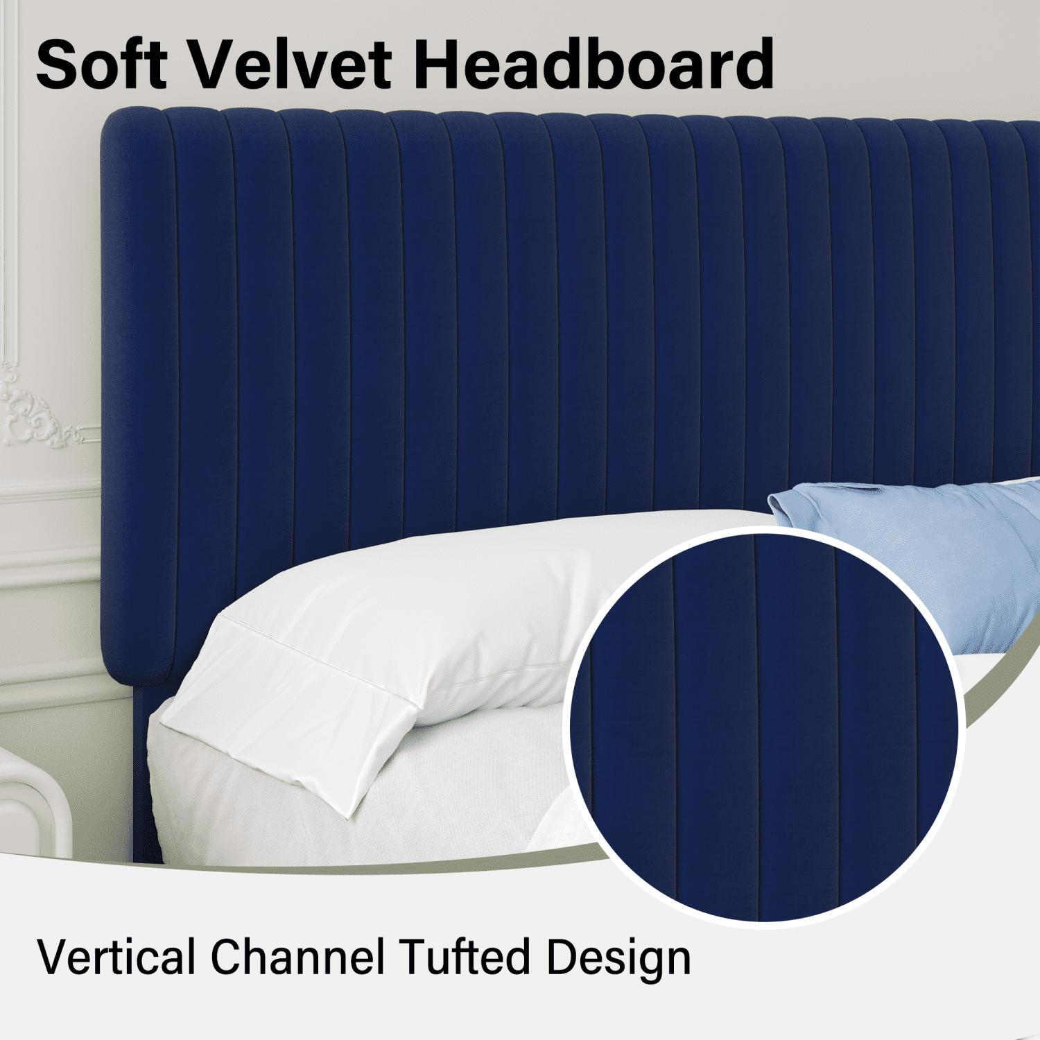 4 EVER WINNER Queen Size Bed Frame, Queen Size Upholstered Platform Bed Frame with Vertical Channel Tufted Headboard, Blue Queen Bed Frame, Blue