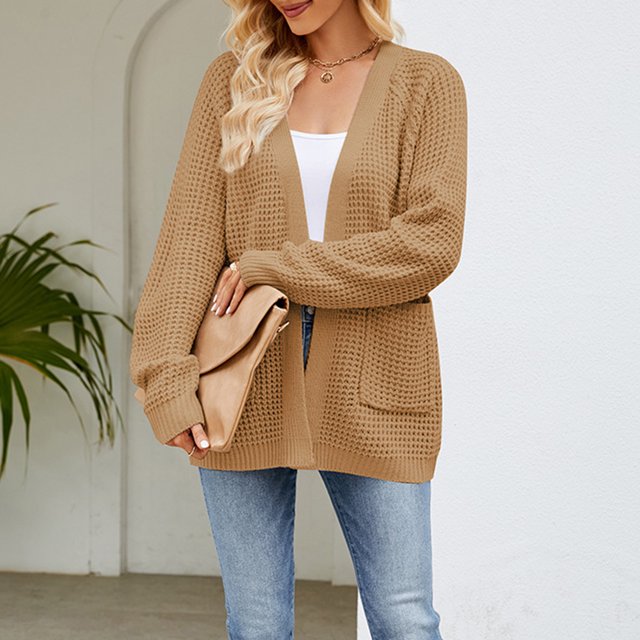 Abrigos de manga larga para mujer Suéter de frente abierto de punto suave Suéter de chaqueta informal cómodo Hugtrwg Para estrenar