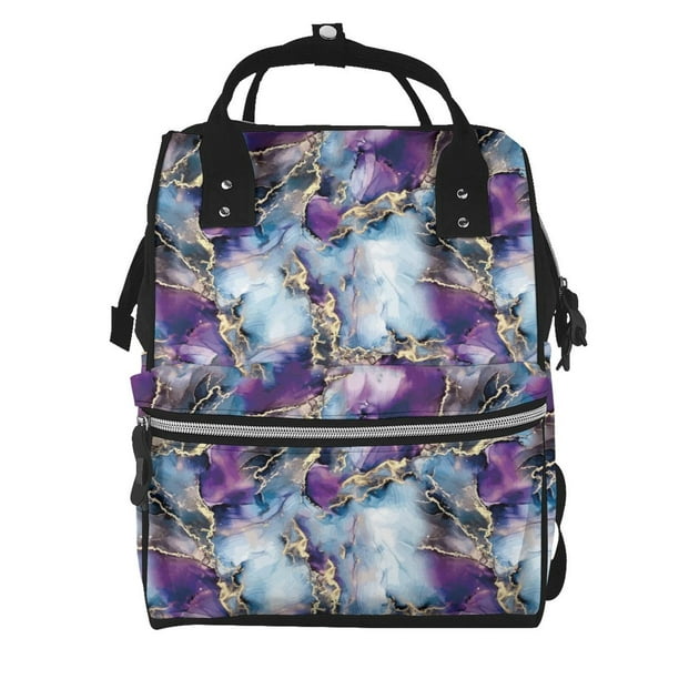 Easygdp Purple Marble Texture para Bolsa de Bebé de Gran Capacidad con Múltiples Bolsillos, Bolsa de Pañales para Padres, Bolsa de Viaje Organizada y Elegante