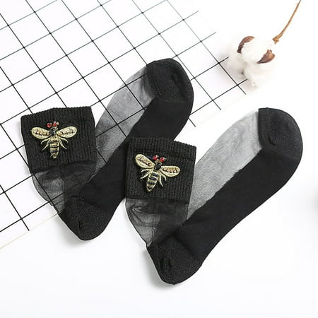 

Ankle Socks For Women New Ultra-Thin Silky Short Silk Stockings Honeybee Transparent Socks