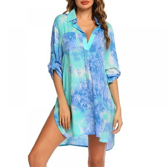 Women's Swimsuit Beach Cover Up Shirt Tie Dye Bikini Beachwear Bathing Suit Beach Dress