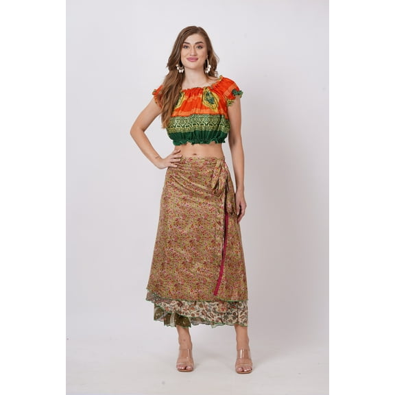 Wevez Women's Lot of 5 Vintage Wrap Sari Skirts, One Size, Assorted