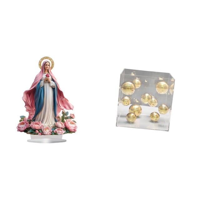 Escultura de la escena de la Natividad,Adorno acrílico 2D de pie,Caja cuadrada de acrílico,Adorno de bola cuadrada con cubierta acrílica para decoración del hogar,Caja expositora moderna de