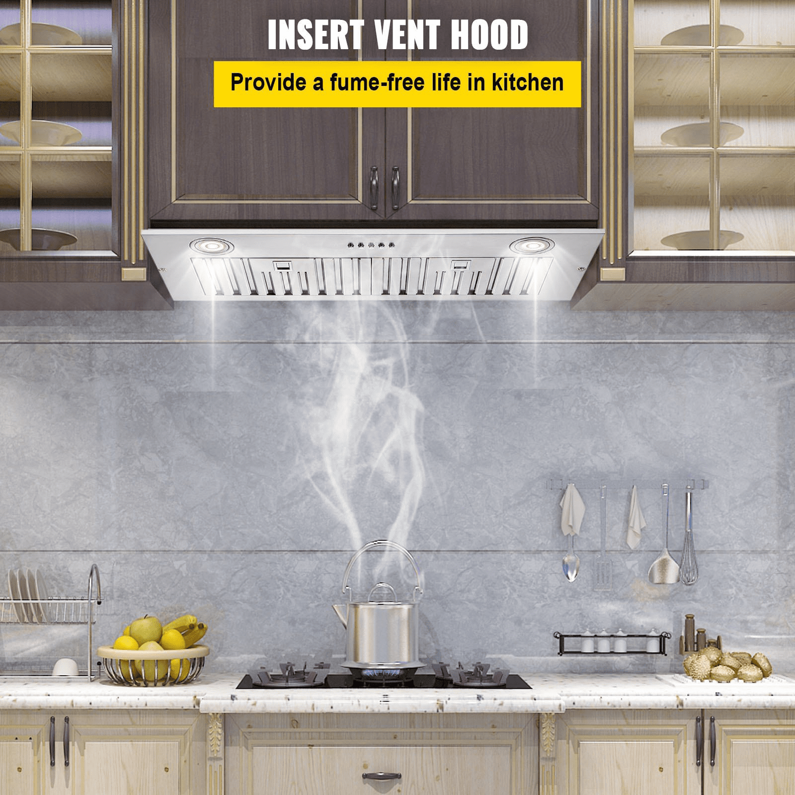 Range Hood 30 Inch Stainless Steel, 800 CFM Kitchen Vent with Push Button, LED Lights, Baffle Filters, Ducted/Ductless Convertible, ETL Listed