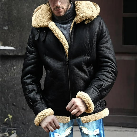 Raeneomay -breasted Jocket Zipper Plu Warm Cotton-padded Jacket Long Stand Collar Solid Color Men Long Sleeve Hooded Casual Outwear & Jackets