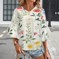 thumbnail image 3 of Watercolor Floral Print Botanical Art Women's V-Neck Blouse With 3/4 Ruffled Bell Sleeves Casual Top Ladies Blouses, 3 of 7