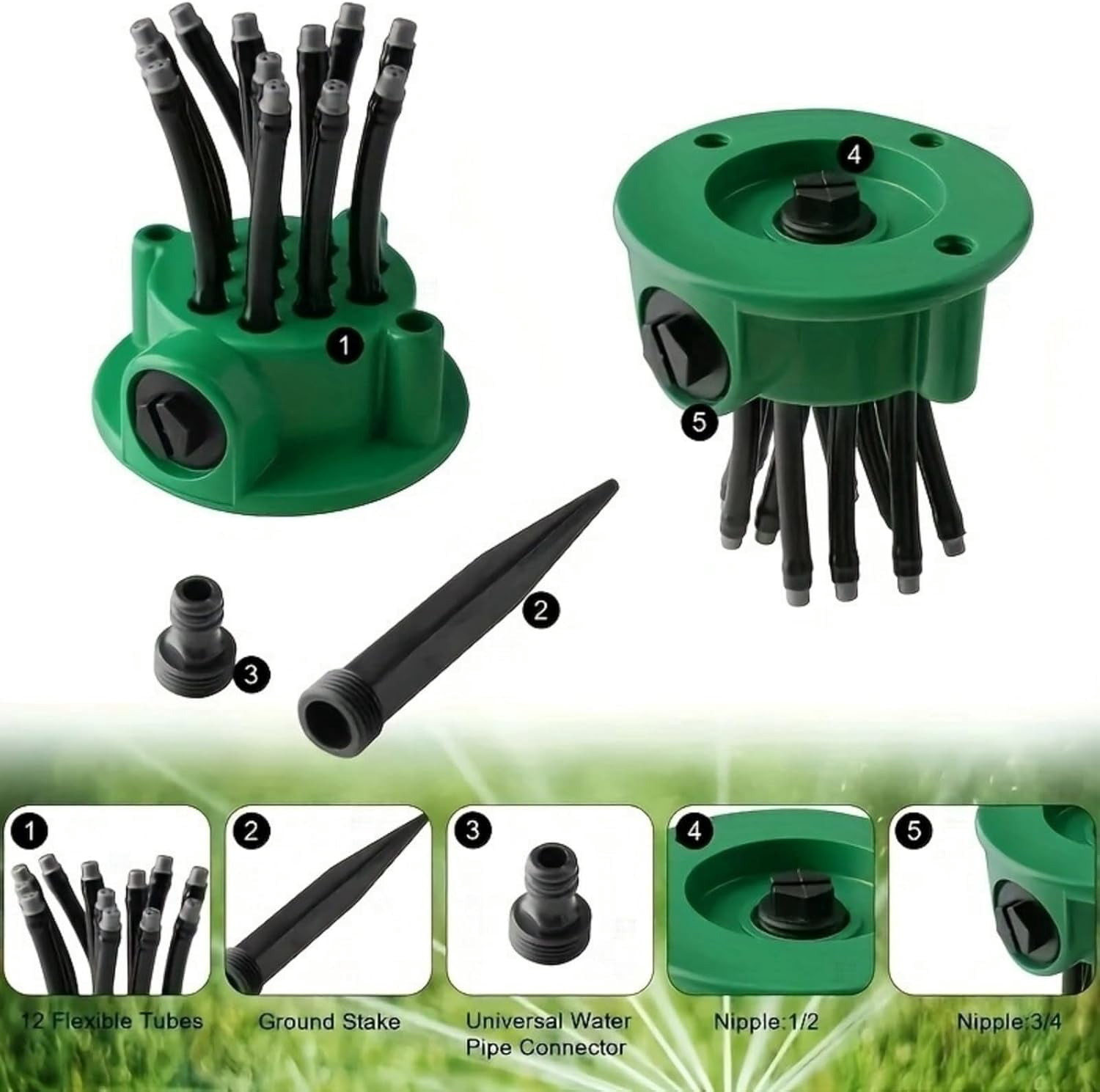 360° Coverage Precision Garden Irrigation Sprinkler, Sprinklers for Yard, Lawn Sprinkler Large Area Coverage, Adjustable Water Saving System with Heavy Duty Spike Base for Grass (2pcs)