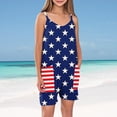 thumbnail image 4 of MKOSPLRT Patriotic Overalls for Girl 5-14Y Stars Striped American Flag Jumpsuits Shorts Lightweight Summer Spaghetti Strap Rompers with Pocket, 4 of 8