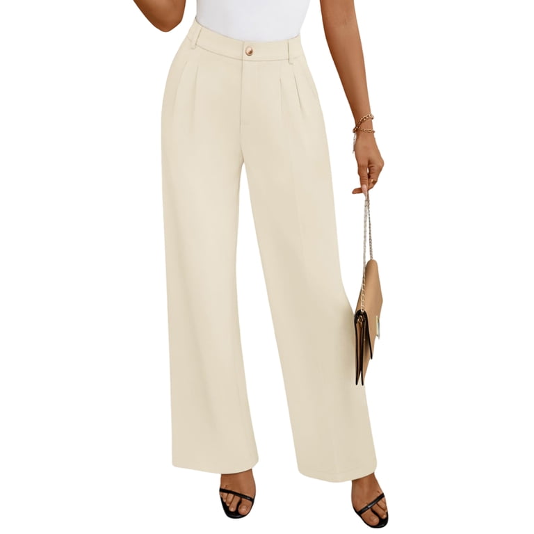 ivory dress pants women Inglocry Women's Wide Leg 2026 High Waisted Business Casual Palazzo Pants Work Office Slacks Trousers Beige M EF