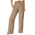 thumbnail image 2 of ZHYou Womens Linen-Blend Wide Leg Pants,High Waisted Flowy,Trousers with Pleated Detail,Brown,Size S, 2 of 7