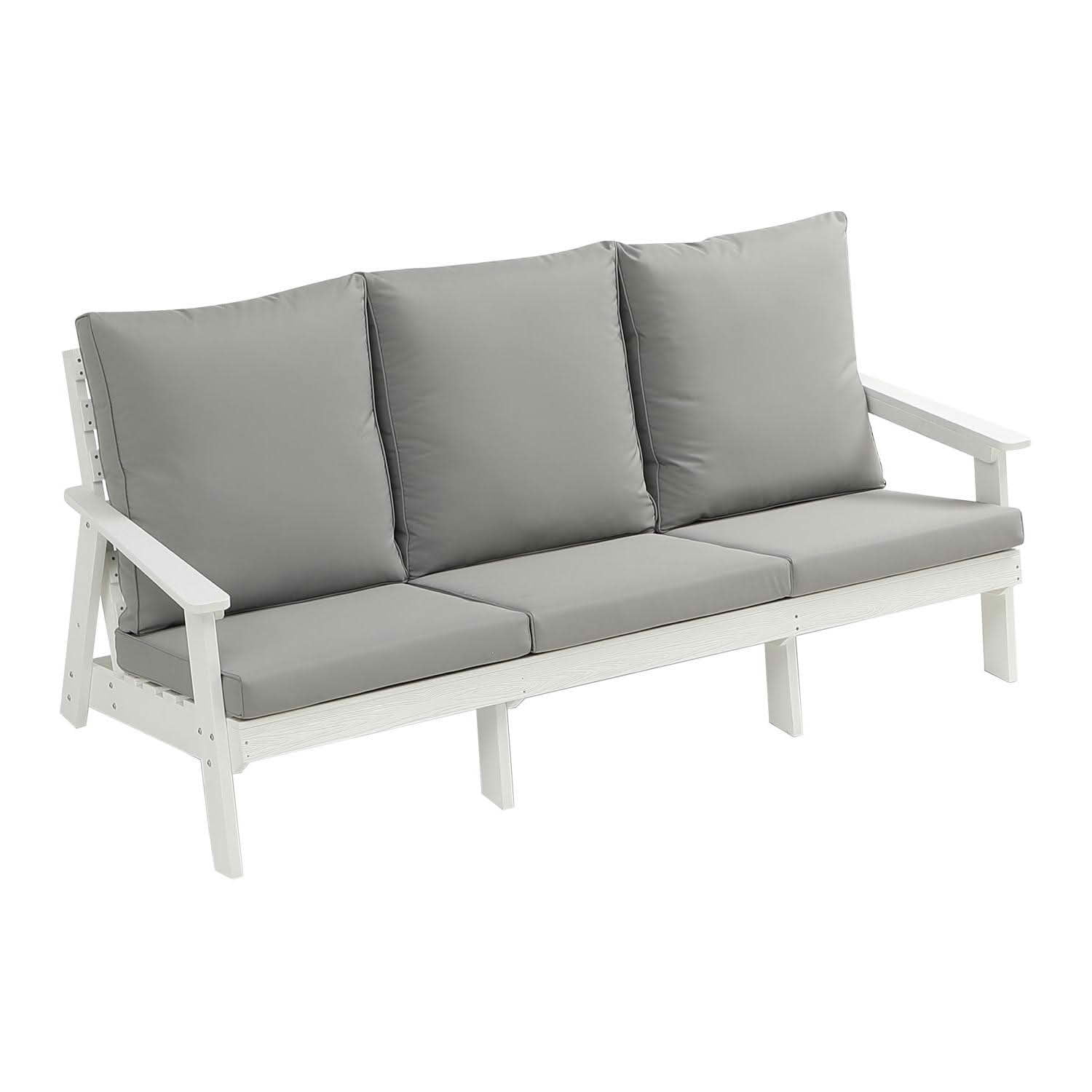 MAYEERTY Wood Grain HIPS 3-Seater Outdoor Patio Sofa, All Weather Garden Couch with Soft Cushions for Backyard Pool Terrace