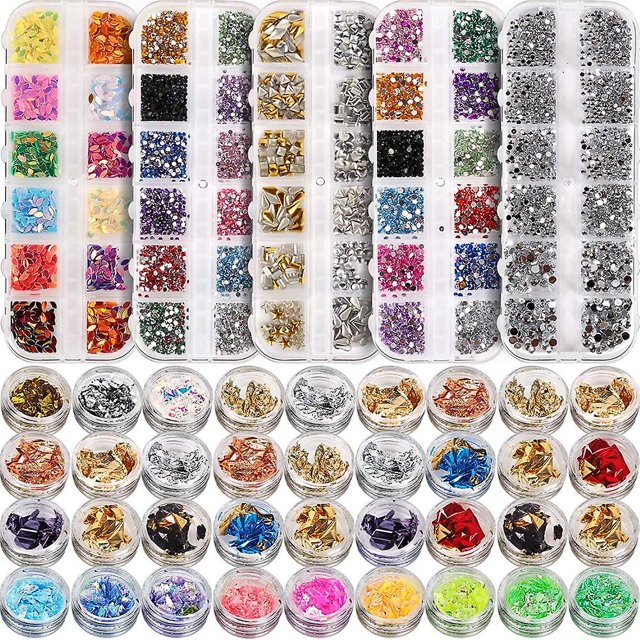 5 cajas de 11440 piezas de diamantes de imitación para uñas y 36 escamas de láminas, decoración profesional de uñas con gemas para uñas, lámina para uñas artísticas